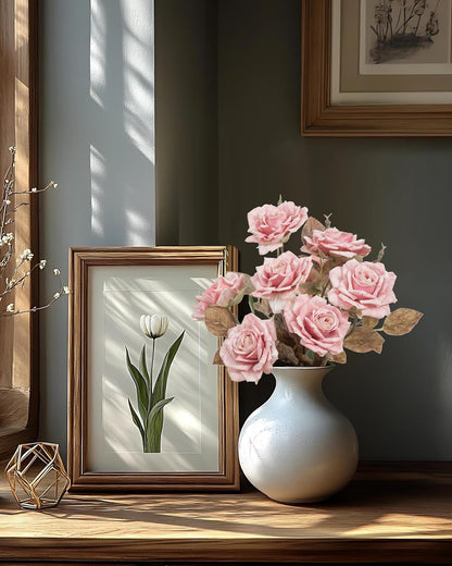 4pcs Artificial Roses Flowers Fake Silk Rose with Long Stem for Flower Arrangement Wedding Centerpiece Party Table Decoration(White)