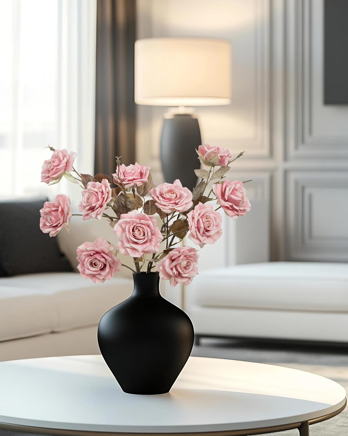 4pcs Artificial Roses Flowers Fake Silk Rose with Long Stem for Flower Arrangement Wedding Centerpiece Party Table Decoration(White)