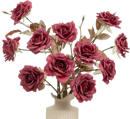 4pcs Artificial Roses Flowers Fake Silk Rose with Long Stem for Flower Arrangement Wedding Centerpiece Party Table Decoration(White)