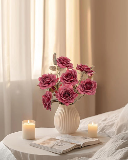 4pcs Artificial Roses Flowers Fake Silk Rose with Long Stem for Flower Arrangement Wedding Centerpiece Party Table Decoration(White)