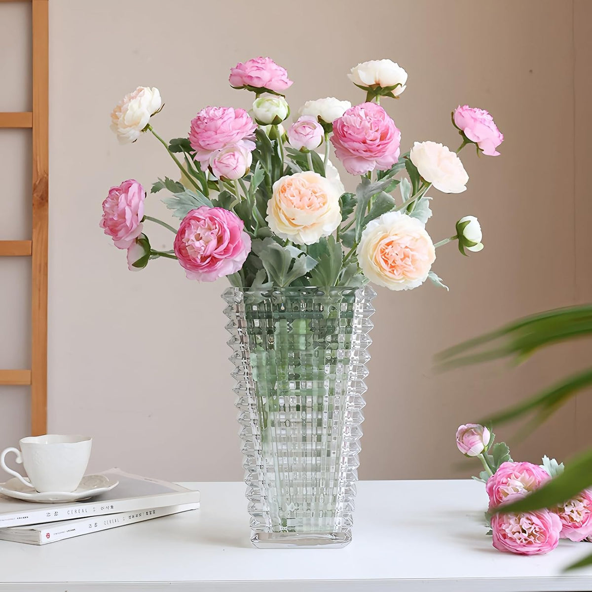 6PCS Artificial Ranunculus Flowers with Real Touch Stem for Household Arrangement (Light Orange)