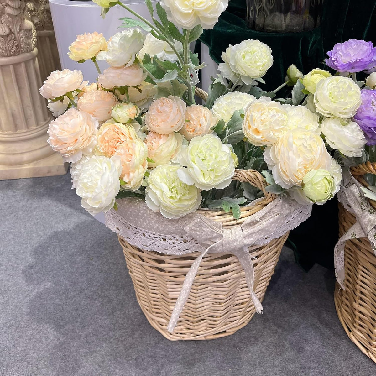 6PCS Artificial Ranunculus Flowers with Real Touch Stem for Household Arrangement (Light Orange)