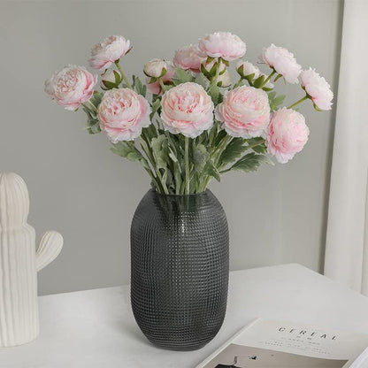 6PCS Artificial Ranunculus Flowers with Real Touch Stem for Household Arrangement (Light Orange)