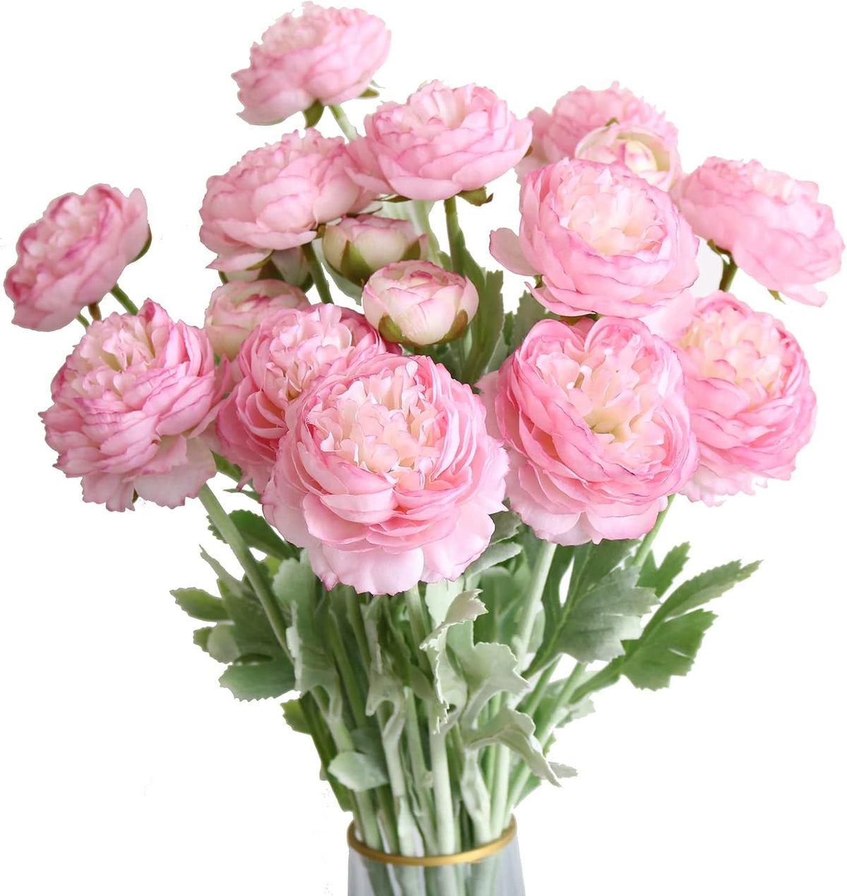 6PCS Artificial Ranunculus Flowers with Real Touch Stem for Household Arrangement (Light Orange)