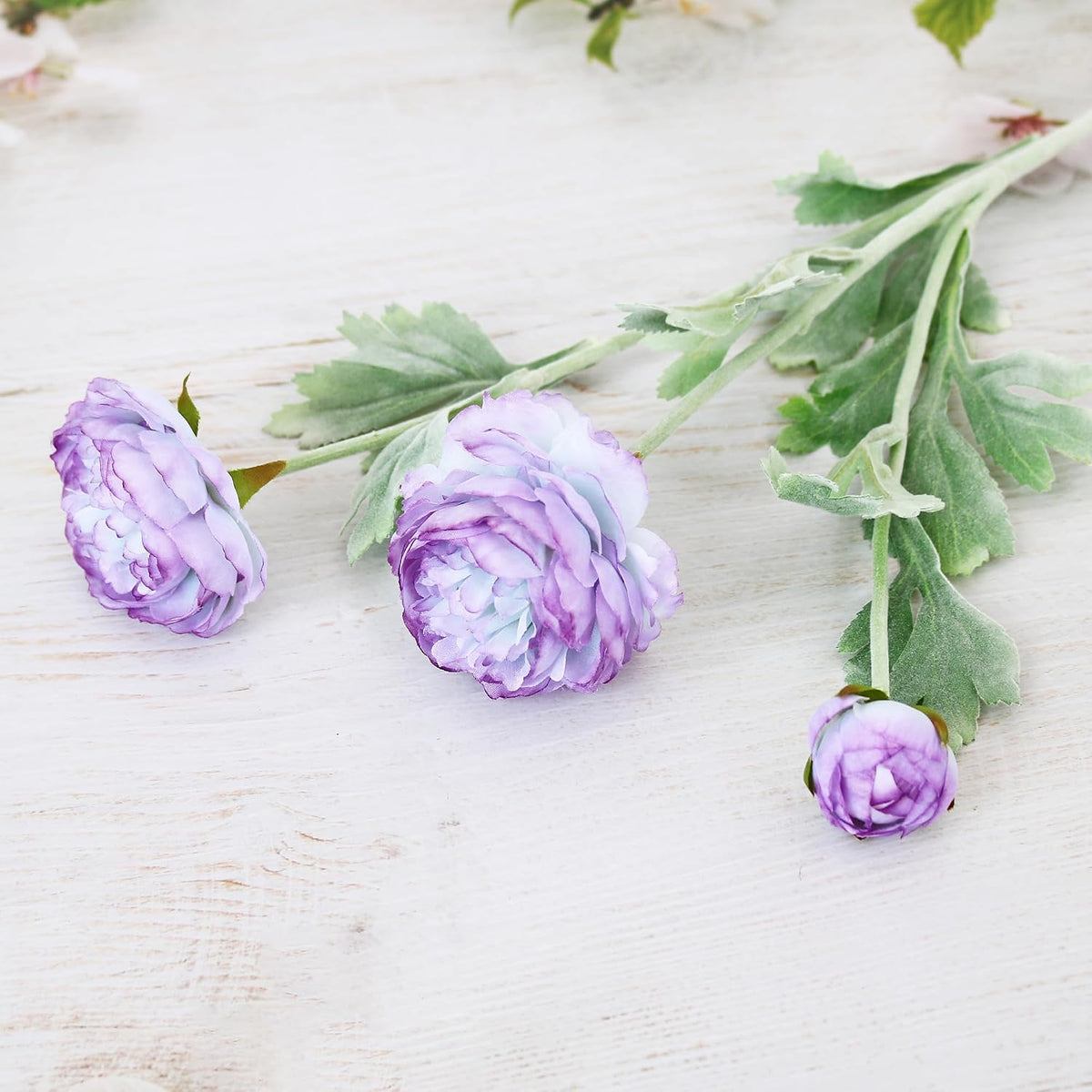 6PCS Artificial Ranunculus Flowers with Real Touch Stem for Household Arrangement (Light Orange)