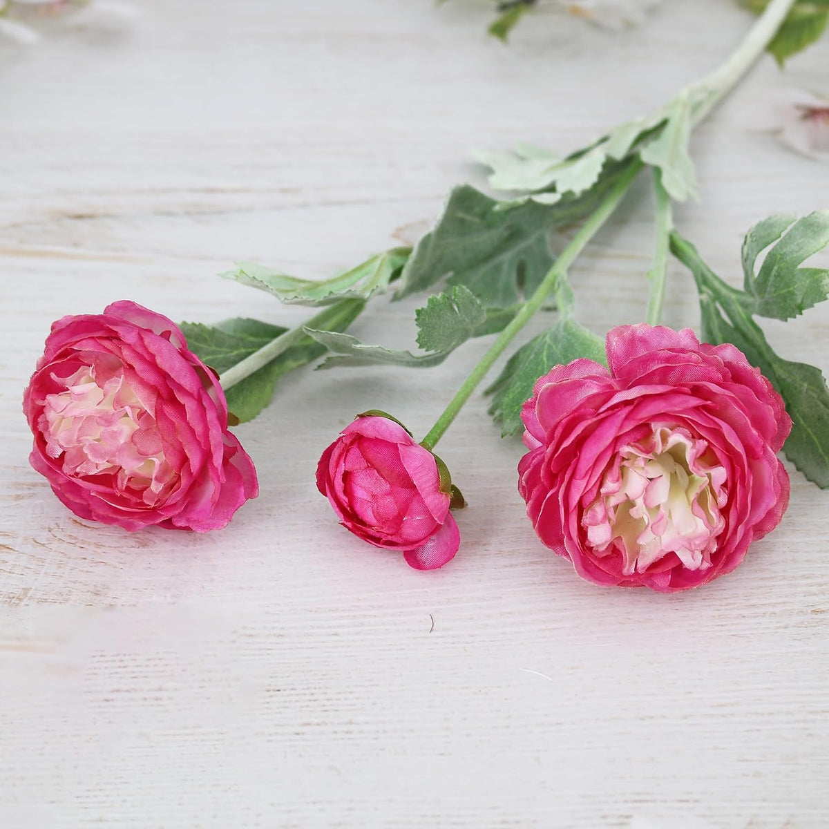 6PCS Artificial Ranunculus Flowers with Real Touch Stem for Household Arrangement (Light Orange)