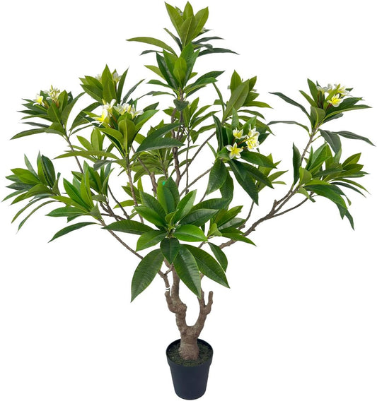 Artificial PlumeriaTree with White Flowers, 7 ft Tall, Potted Plumeria Plant for Indoor Office Living Room Bedroom Garden