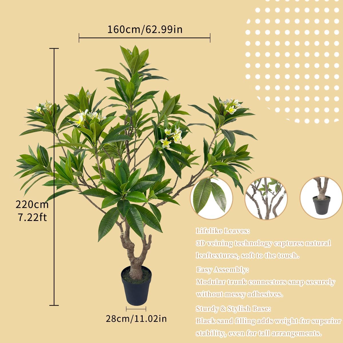 Artificial PlumeriaTree with White Flowers, 7 ft Tall, Potted Plumeria Plant for Indoor Office Living Room Bedroom Garden