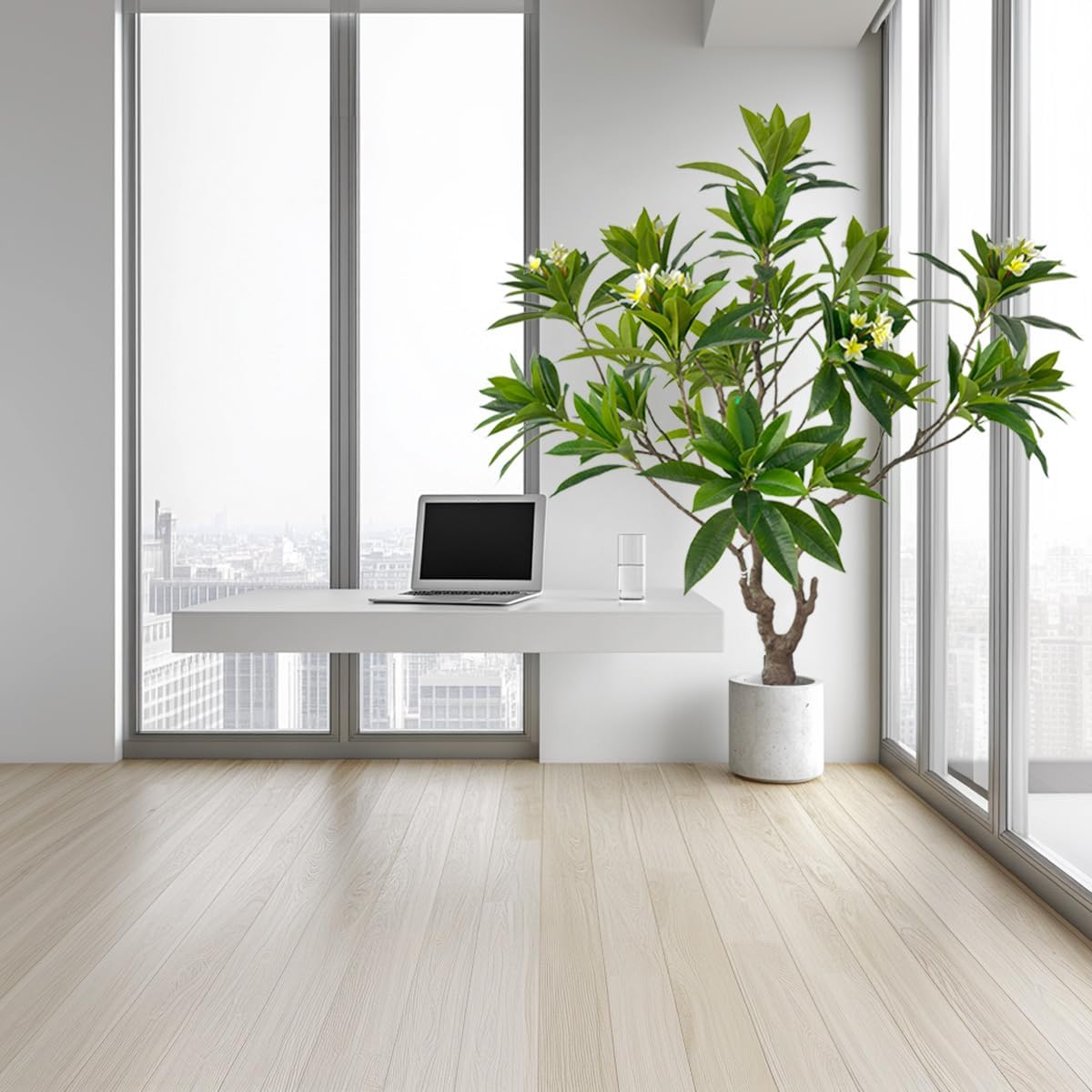 Artificial PlumeriaTree with White Flowers, 7 ft Tall, Potted Plumeria Plant for Indoor Office Living Room Bedroom Garden