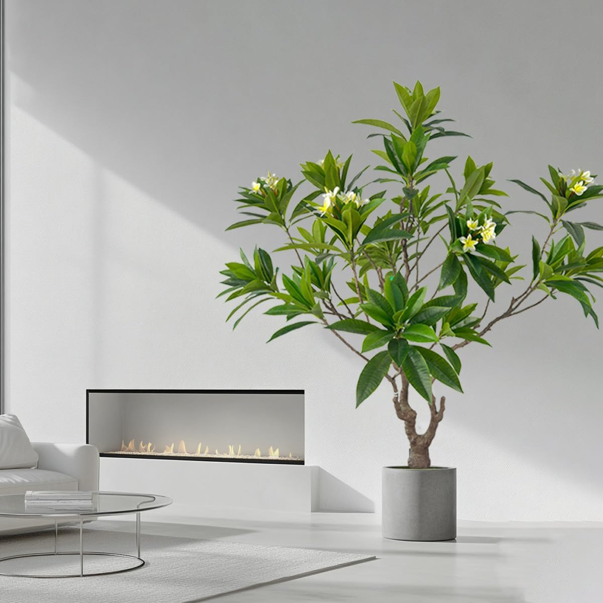 Artificial PlumeriaTree with White Flowers, 7 ft Tall, Potted Plumeria Plant for Indoor Office Living Room Bedroom Garden