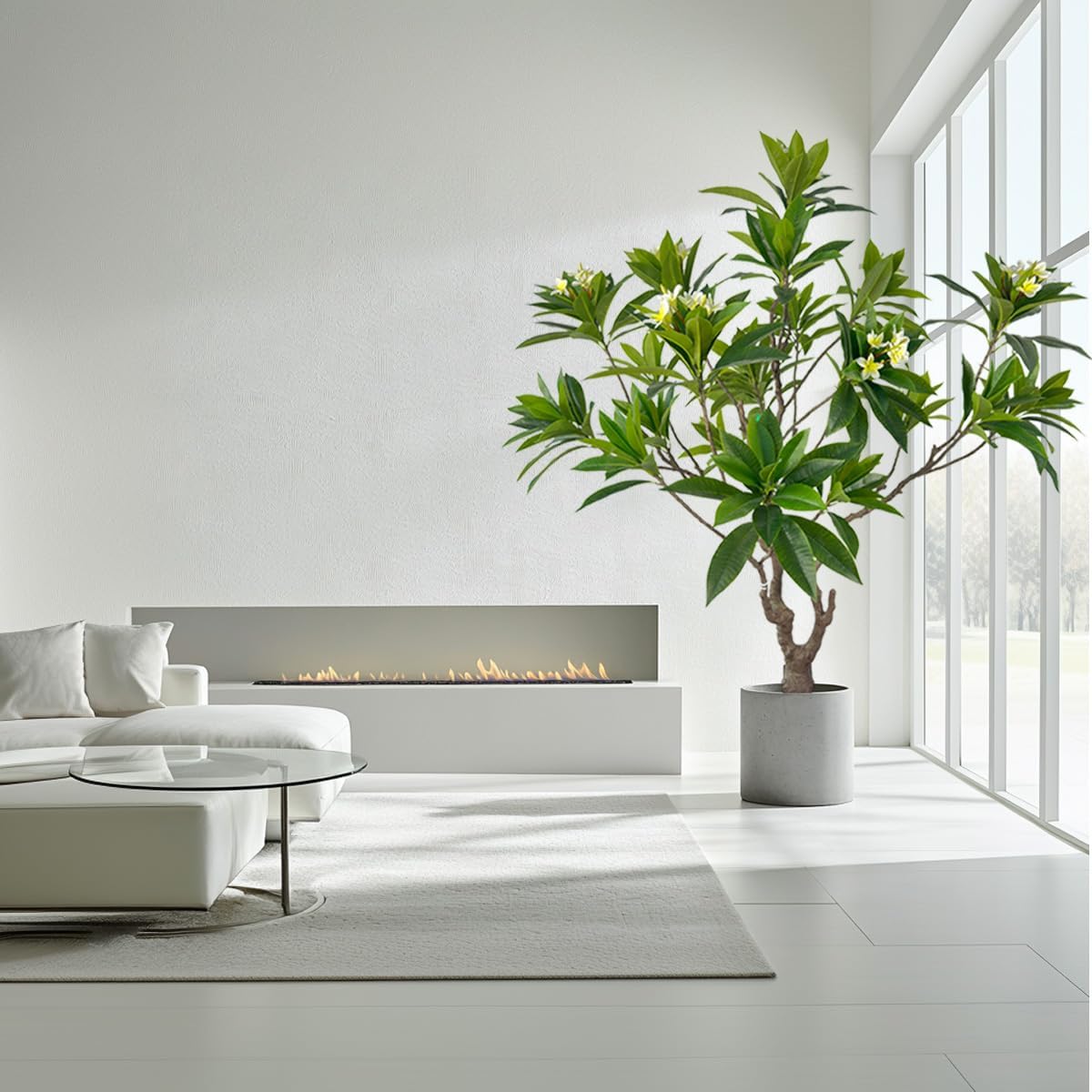 Artificial PlumeriaTree with White Flowers, 7 ft Tall, Potted Plumeria Plant for Indoor Office Living Room Bedroom Garden