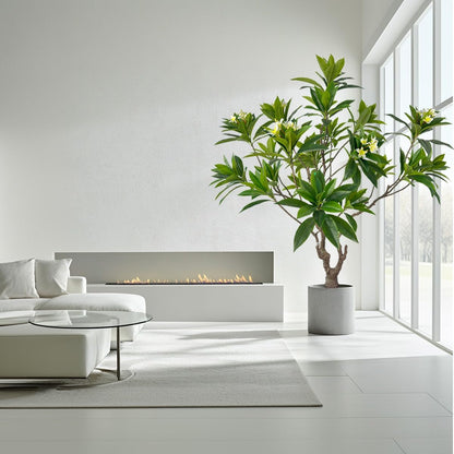 Artificial PlumeriaTree with White Flowers, 7 ft Tall, Potted Plumeria Plant for Indoor Office Living Room Bedroom Garden