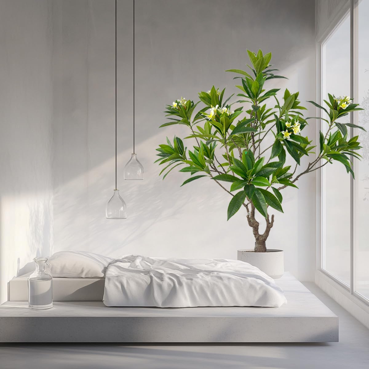 Artificial PlumeriaTree with White Flowers, 7 ft Tall, Potted Plumeria Plant for Indoor Office Living Room Bedroom Garden