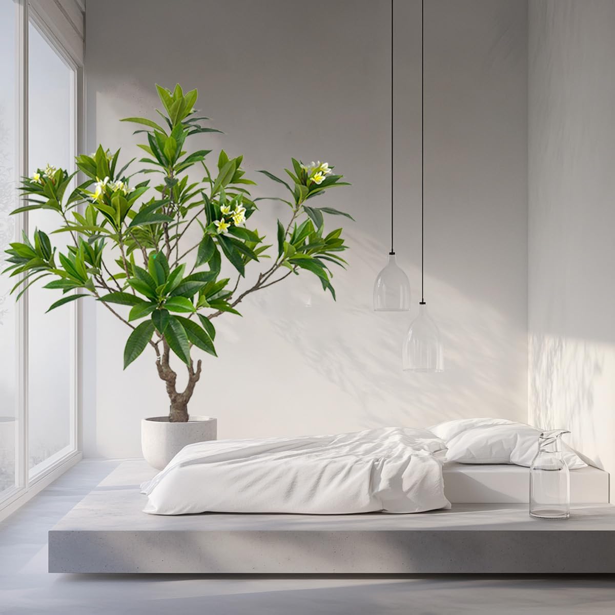 Artificial PlumeriaTree with White Flowers, 7 ft Tall, Potted Plumeria Plant for Indoor Office Living Room Bedroom Garden