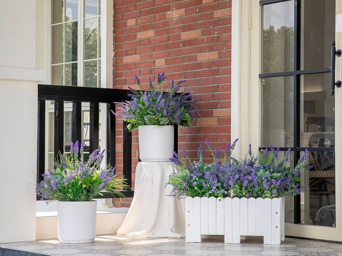 18PCS Artificial Plants Outdoor, Faux Flower Greenery Stems for Outside | UV Resistant Faux Outdoor plants, Fake Shrubs Plants for Patio Garden, Front Porch, Window Box, Spring Summer Home Decor