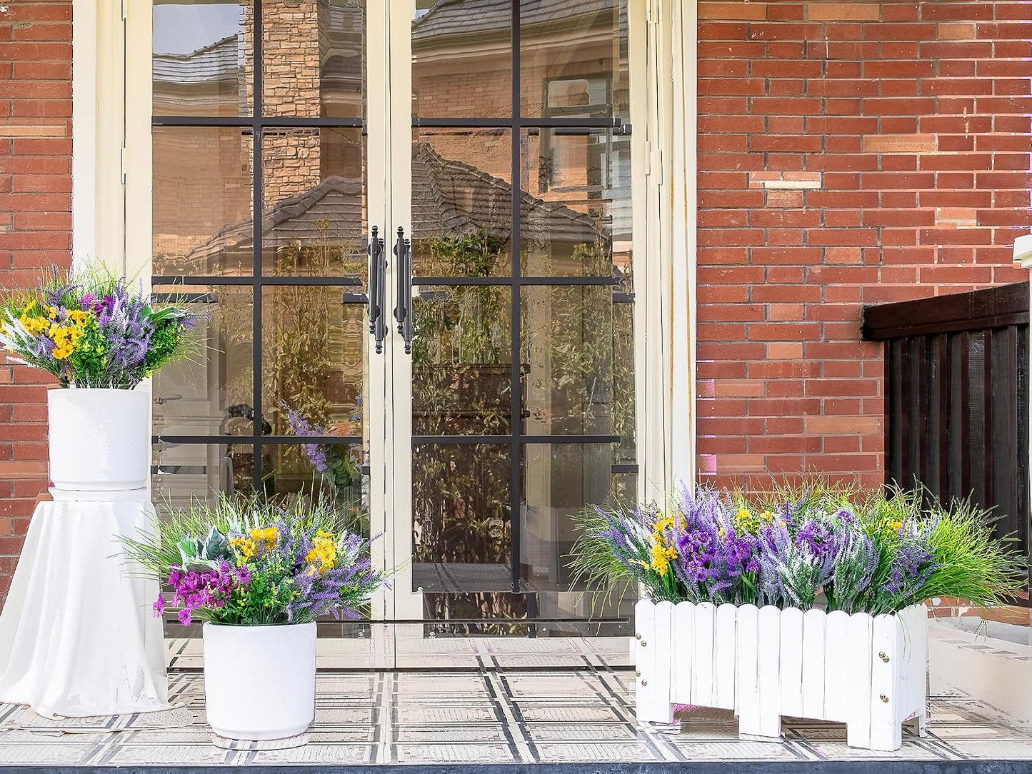 18PCS Artificial Plants Outdoor, Faux Flower Greenery Stems for Outside | UV Resistant Faux Outdoor plants, Fake Shrubs Plants for Patio Garden, Front Porch, Window Box, Spring Summer Home Decor