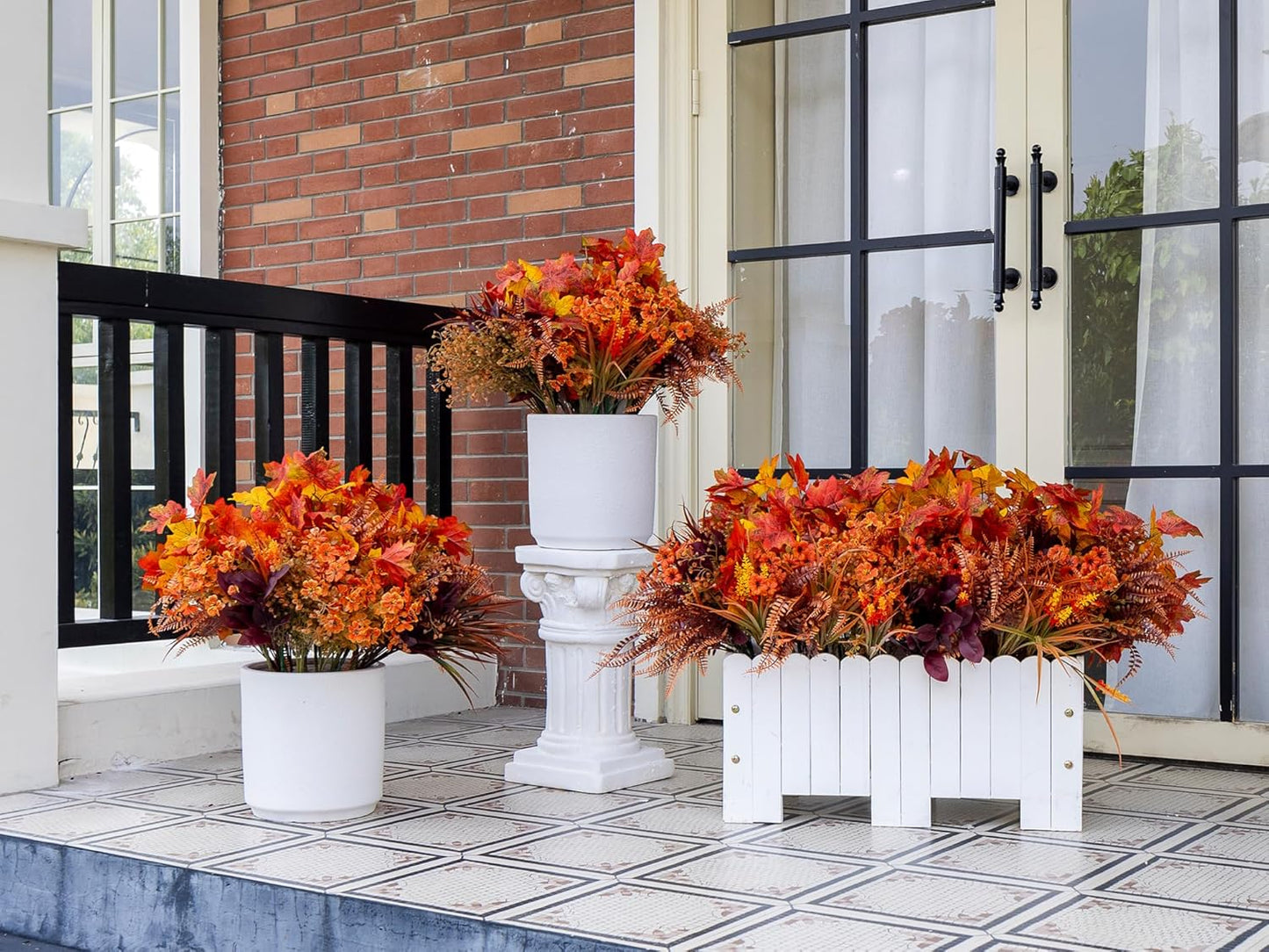 18PCS Artificial Plants Outdoor, Faux Flower Greenery Stems for Outside | UV Resistant Faux Outdoor plants, Fake Shrubs Plants for Patio Garden, Front Porch, Window Box, Spring Summer Home Decor