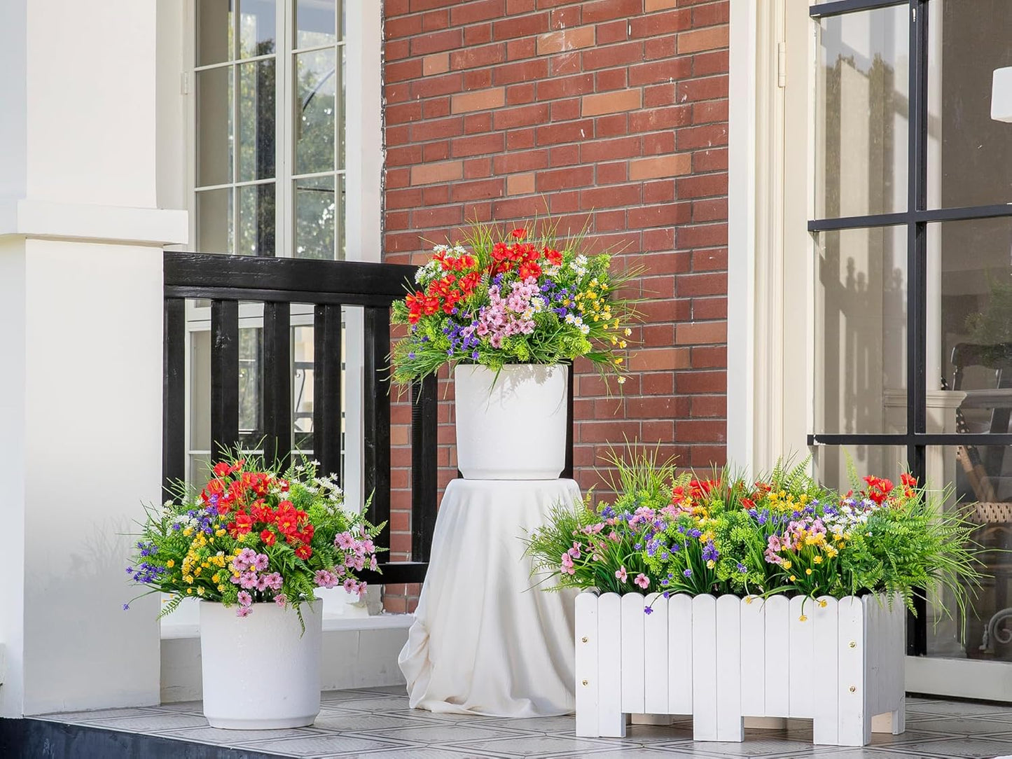 18PCS Artificial Plants Outdoor, Faux Flower Greenery Stems for Outside | UV Resistant Faux Outdoor plants, Fake Shrubs Plants for Patio Garden, Front Porch, Window Box, Spring Summer Home Decor