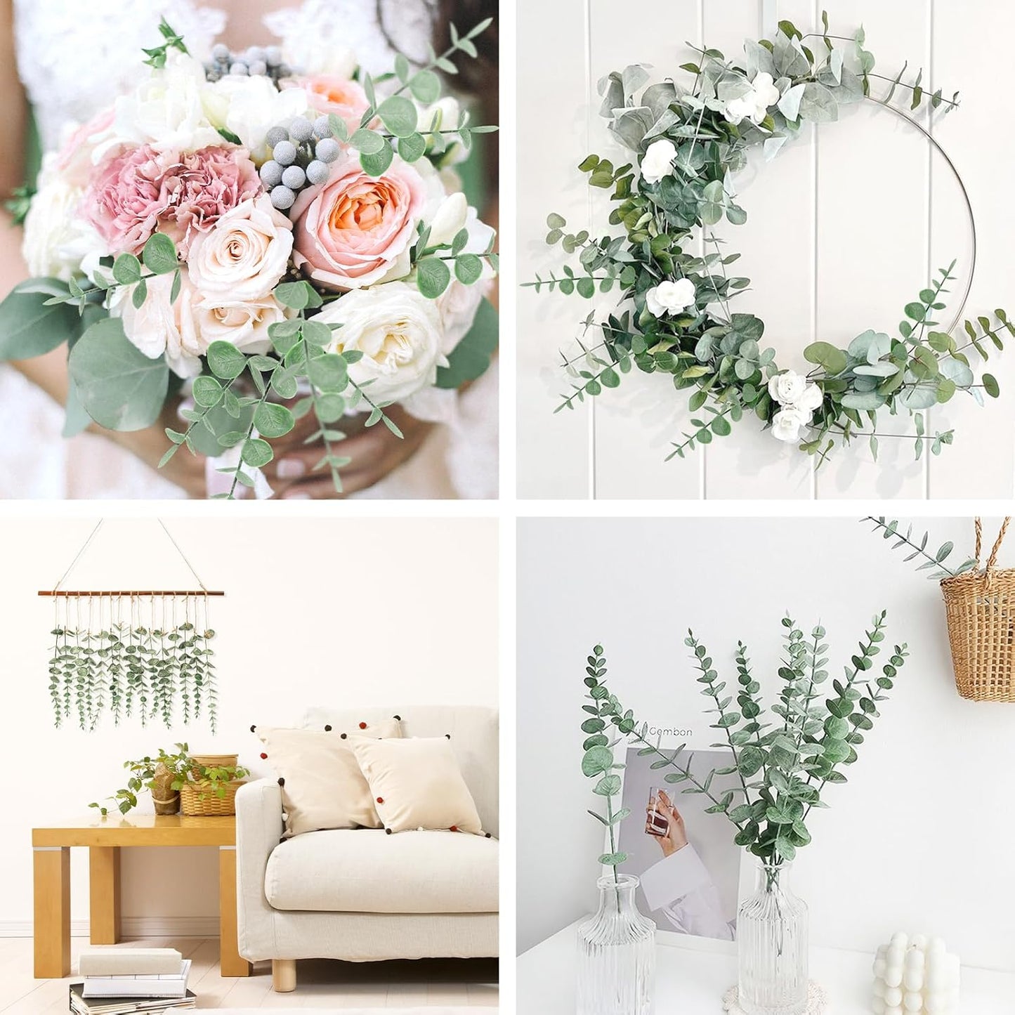 80pcs Artificial Eucalyptus Stems Fake Eucalyptus Leaves Stems Real Touch Leaf Branches for Flower Bouquet Wedding Easter Centerpiece Spring Home Office Decor