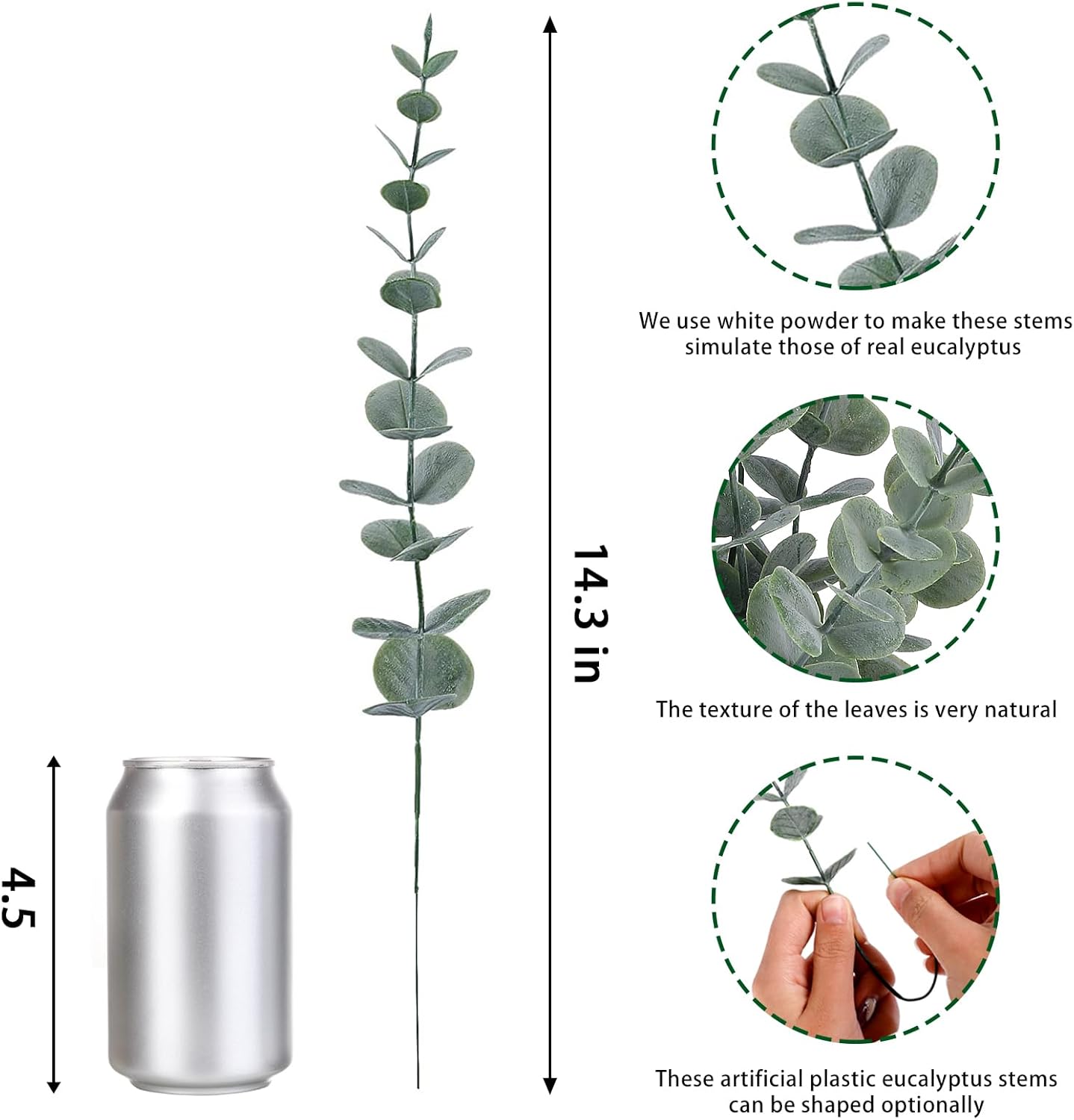 80pcs Artificial Eucalyptus Stems Fake Eucalyptus Leaves Stems Real Touch Leaf Branches for Flower Bouquet Wedding Easter Centerpiece Spring Home Office Decor