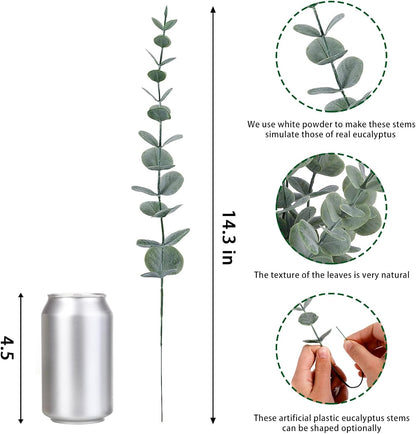 80pcs Artificial Eucalyptus Stems Fake Eucalyptus Leaves Stems Real Touch Leaf Branches for Flower Bouquet Wedding Easter Centerpiece Spring Home Office Decor