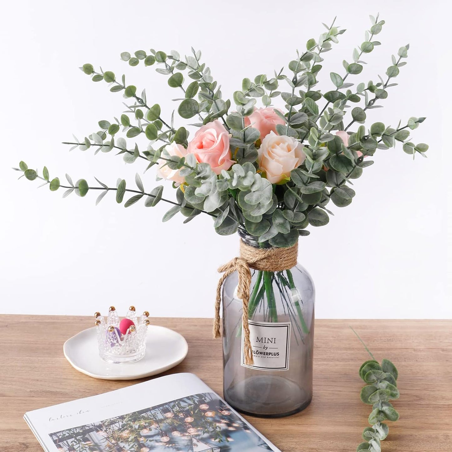 80pcs Artificial Eucalyptus Stems Fake Eucalyptus Leaves Stems Real Touch Leaf Branches for Flower Bouquet Wedding Easter Centerpiece Spring Home Office Decor