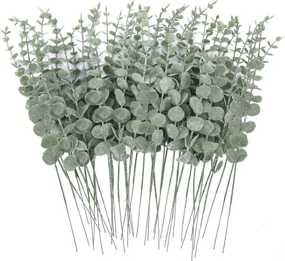 80pcs Artificial Eucalyptus Stems Fake Eucalyptus Leaves Stems Real Touch Leaf Branches for Flower Bouquet Wedding Easter Centerpiece Spring Home Office Decor