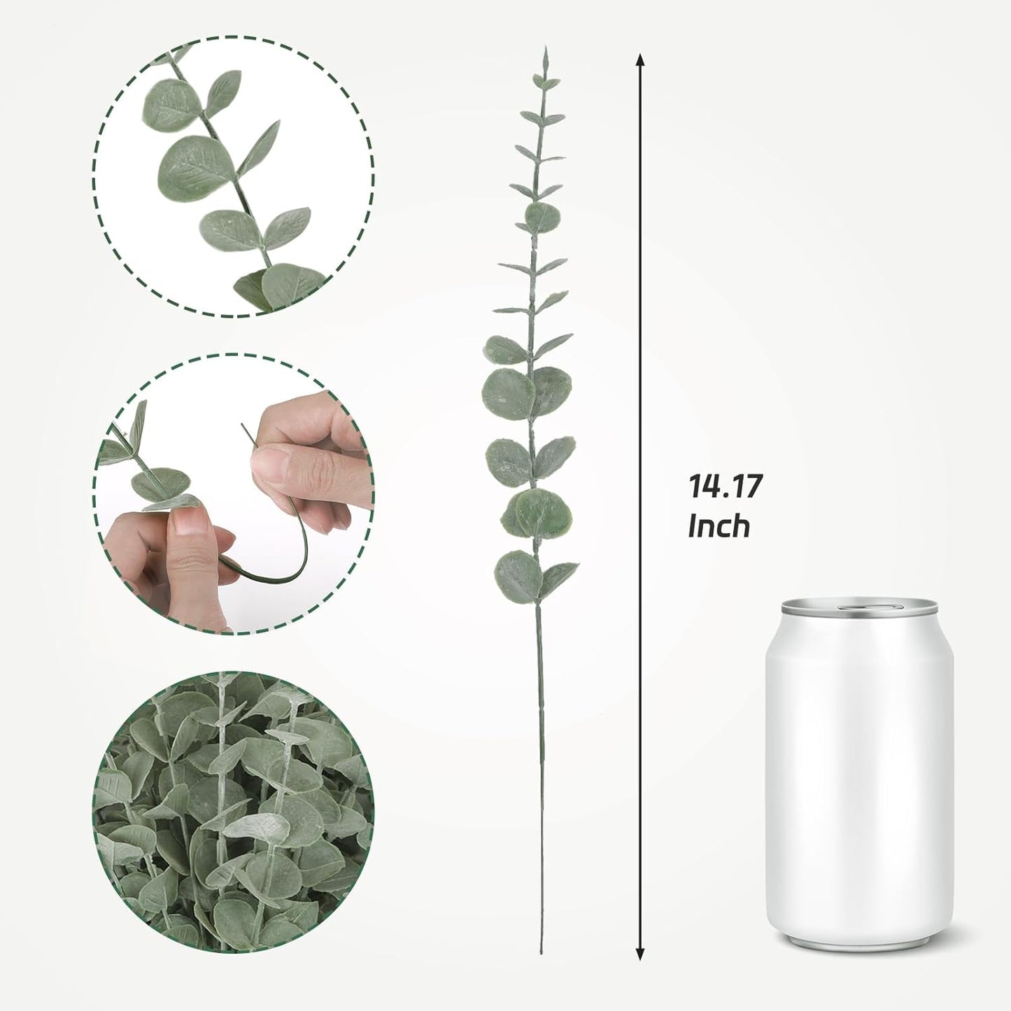 80pcs Artificial Eucalyptus Stems Fake Eucalyptus Leaves Stems Real Touch Leaf Branches for Flower Bouquet Wedding Easter Centerpiece Spring Home Office Decor