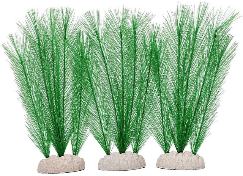 Aquarium Plastic Silk Plant Decorations Fish Tank Artificial Green Water Plants Made of Silk Fabrics, Safe for All Fish & Pets Large 3Pcs