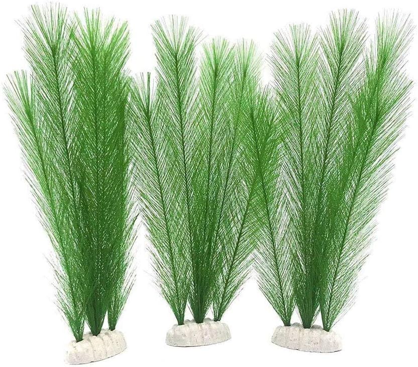 Aquarium Plastic Silk Plant Decorations Fish Tank Artificial Green Water Plants Made of Silk Fabrics, Safe for All Fish & Pets Large 3Pcs