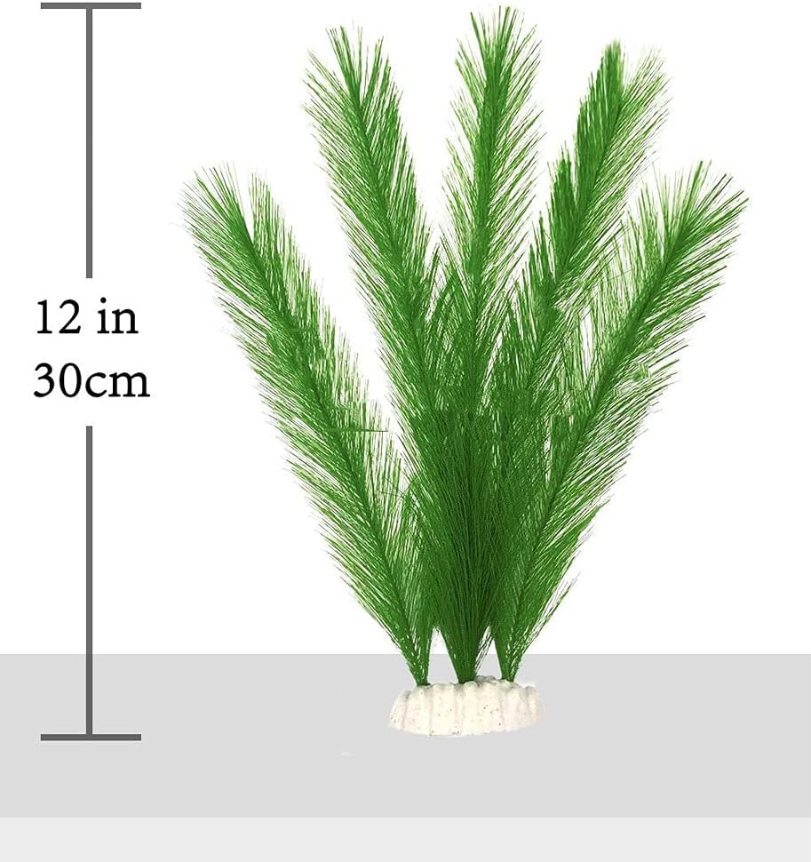 Aquarium Plastic Silk Plant Decorations Fish Tank Artificial Green Water Plants Made of Silk Fabrics, Safe for All Fish & Pets Large 3Pcs
