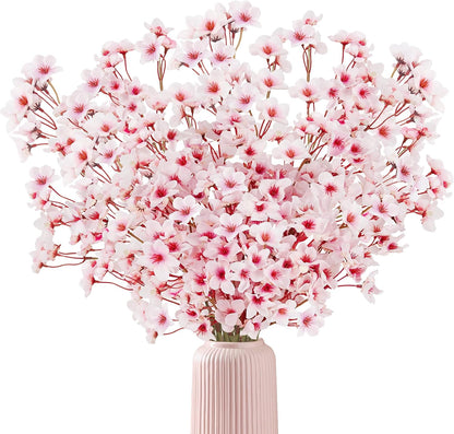 16 Pcs Artificial Silk Cherry Blossom Branches 15.7in for Vase ,Pink Peach