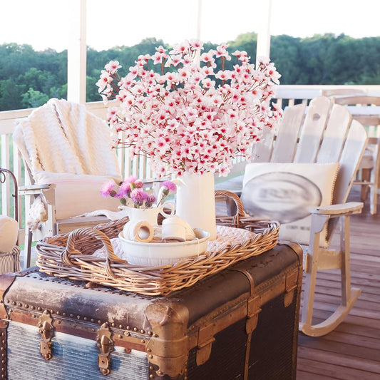 16 Pcs Artificial Silk Cherry Blossom Branches 15.7in for Vase ,Pink Peach