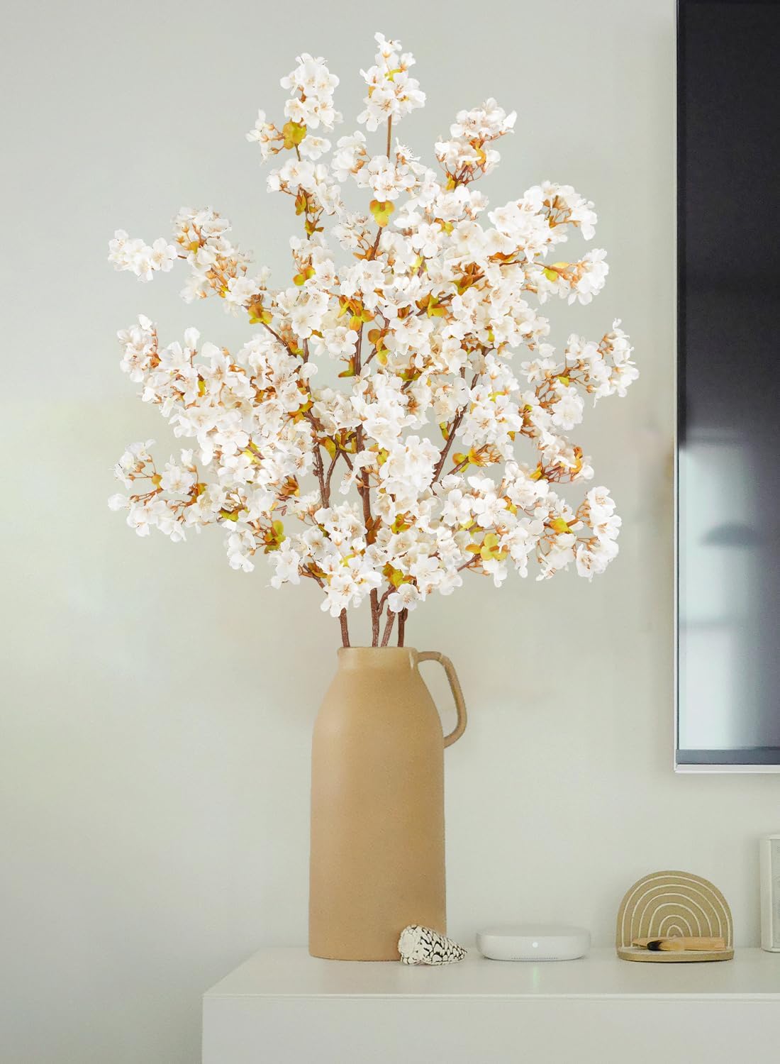 16 Pcs Artificial Silk Cherry Blossom Branches 15.7in for Vase ,Pink Peach