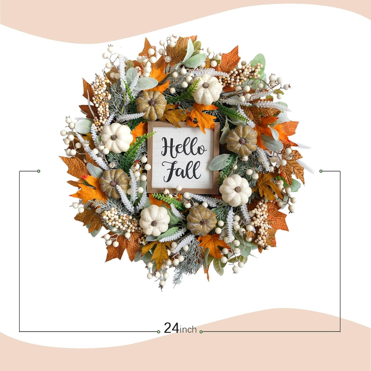 20" Harvest Fall Wreath for Front Door,Pumpkins Berries Autumn Wreaths