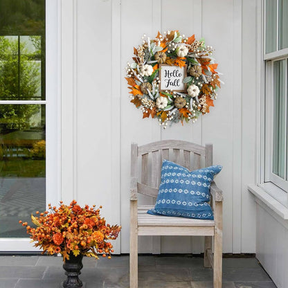 20" Harvest Fall Wreath for Front Door,Pumpkins Berries Autumn Wreaths