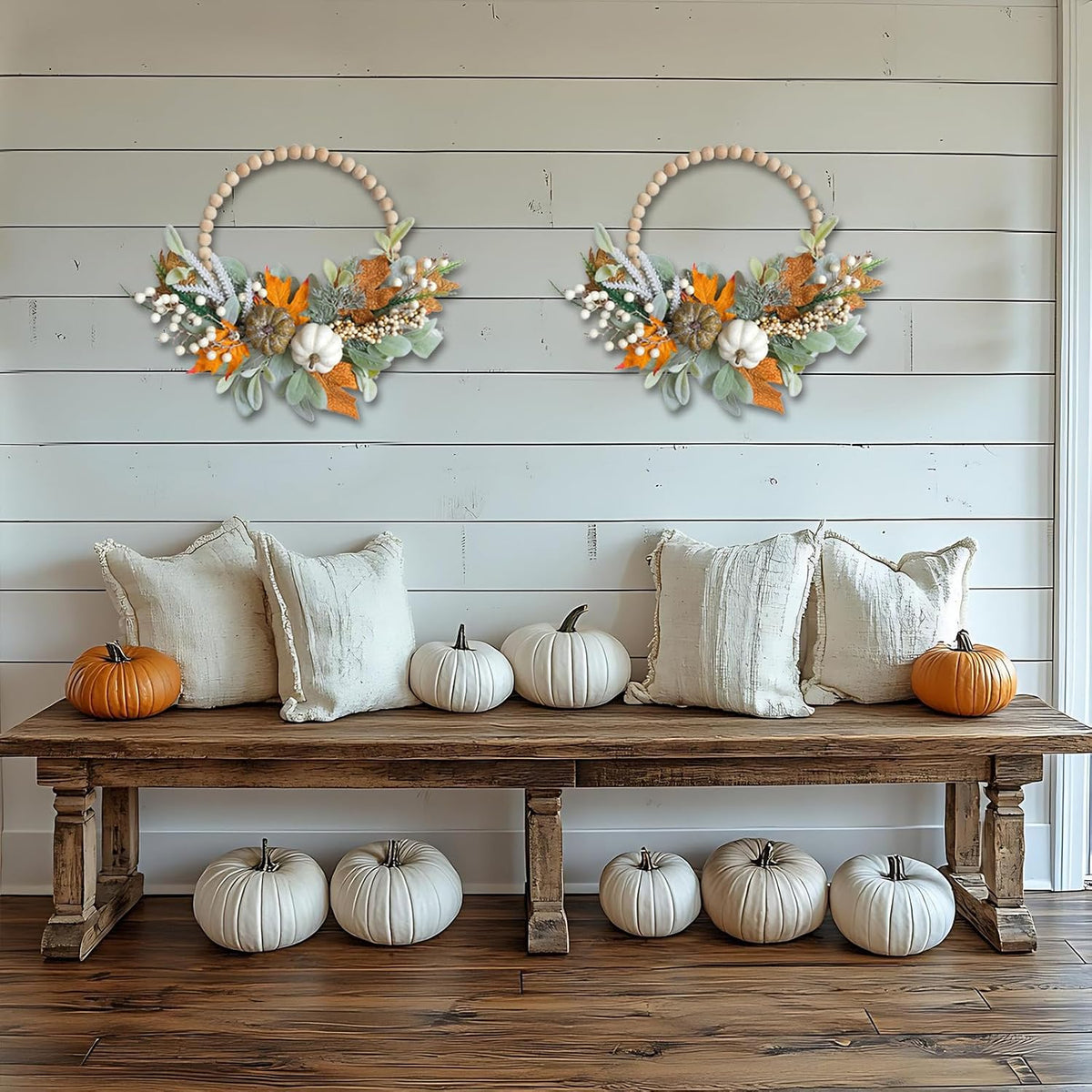 20" Harvest Fall Wreath for Front Door,Pumpkins Berries Autumn Wreaths