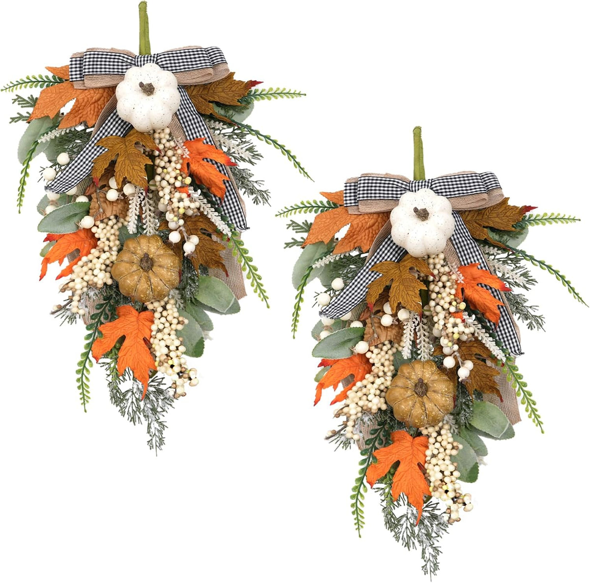 20" Harvest Fall Wreath for Front Door,Pumpkins Berries Autumn Wreaths