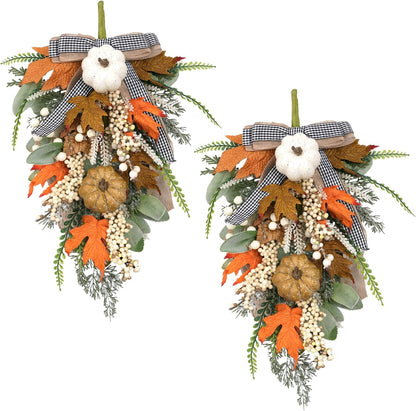 20" Harvest Fall Wreath for Front Door,Pumpkins Berries Autumn Wreaths