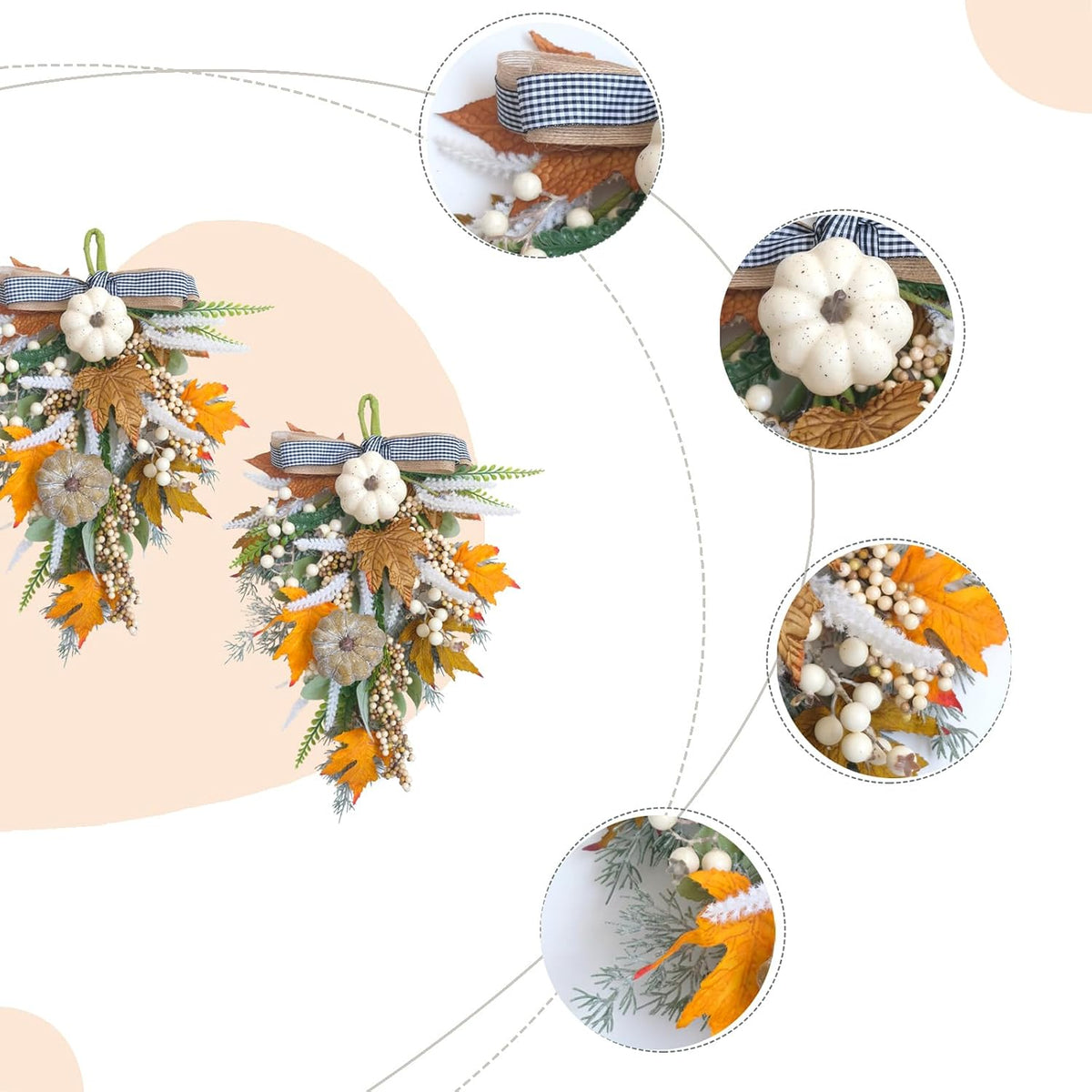 20" Harvest Fall Wreath for Front Door,Pumpkins Berries Autumn Wreaths