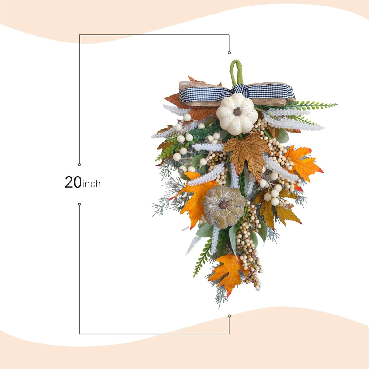 20" Harvest Fall Wreath for Front Door,Pumpkins Berries Autumn Wreaths