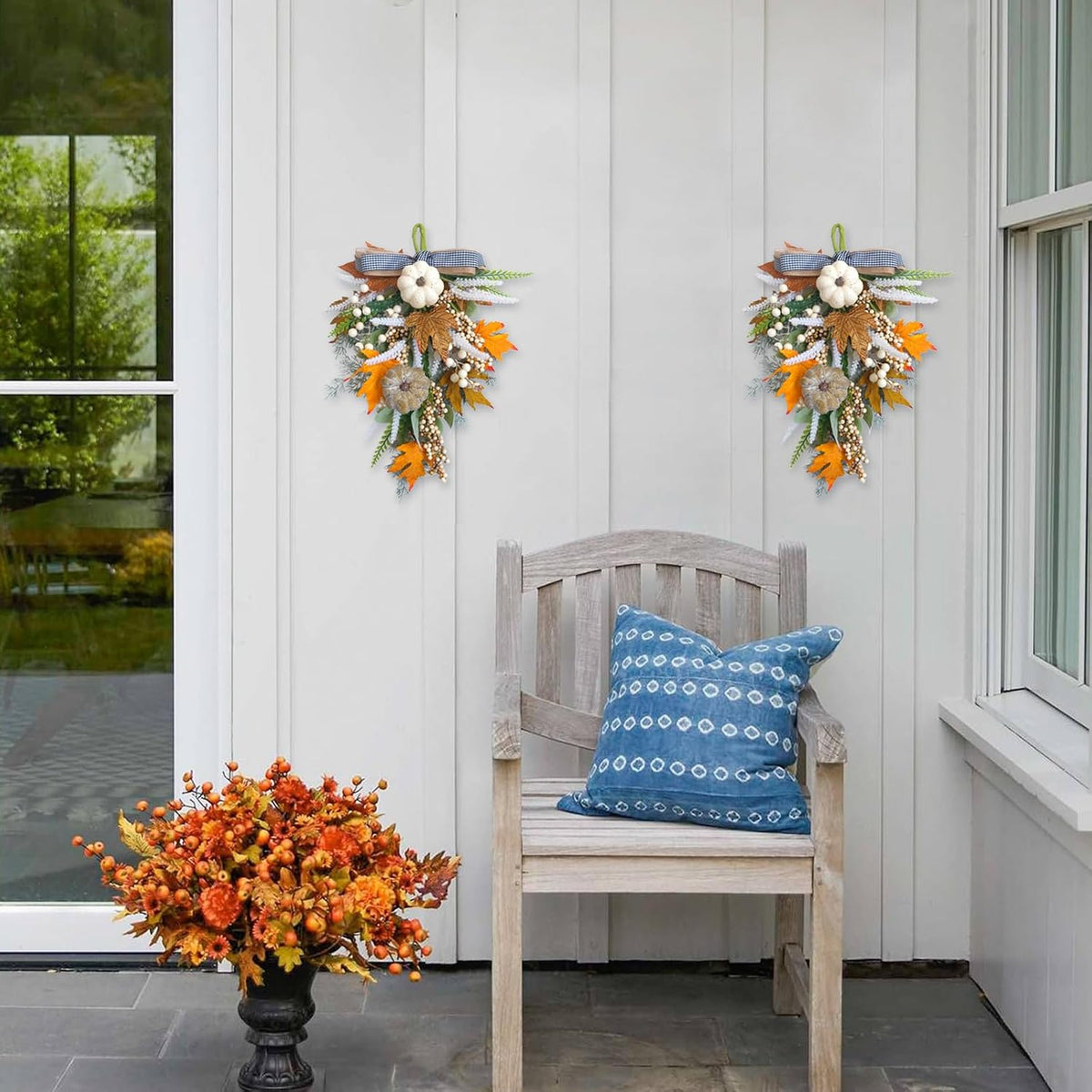 20" Harvest Fall Wreath for Front Door,Pumpkins Berries Autumn Wreaths