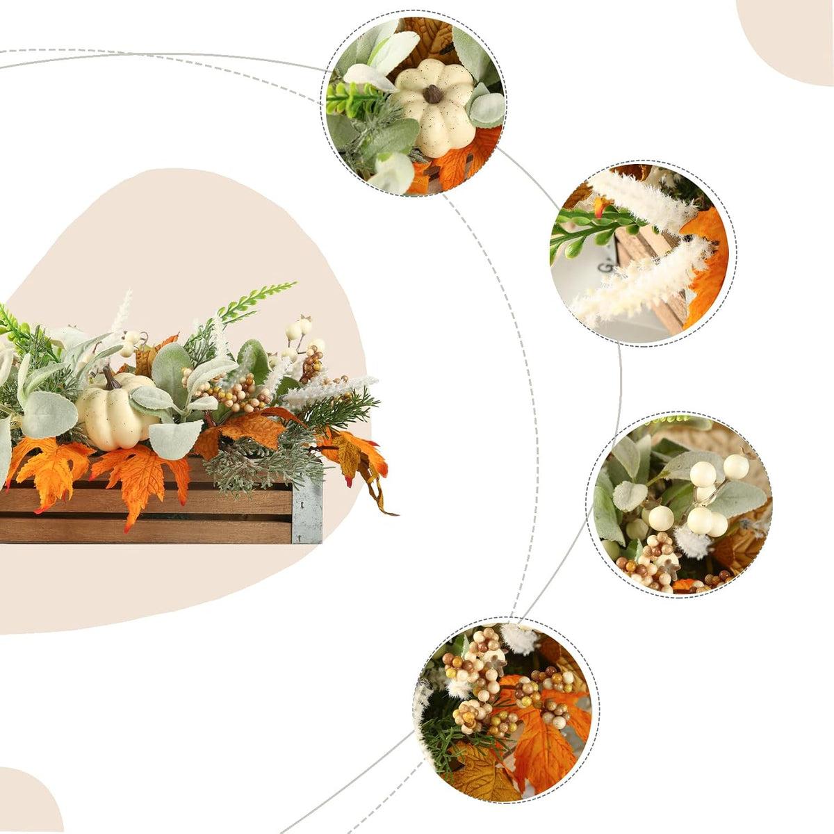 20" Harvest Fall Wreath for Front Door,Pumpkins Berries Autumn Wreaths