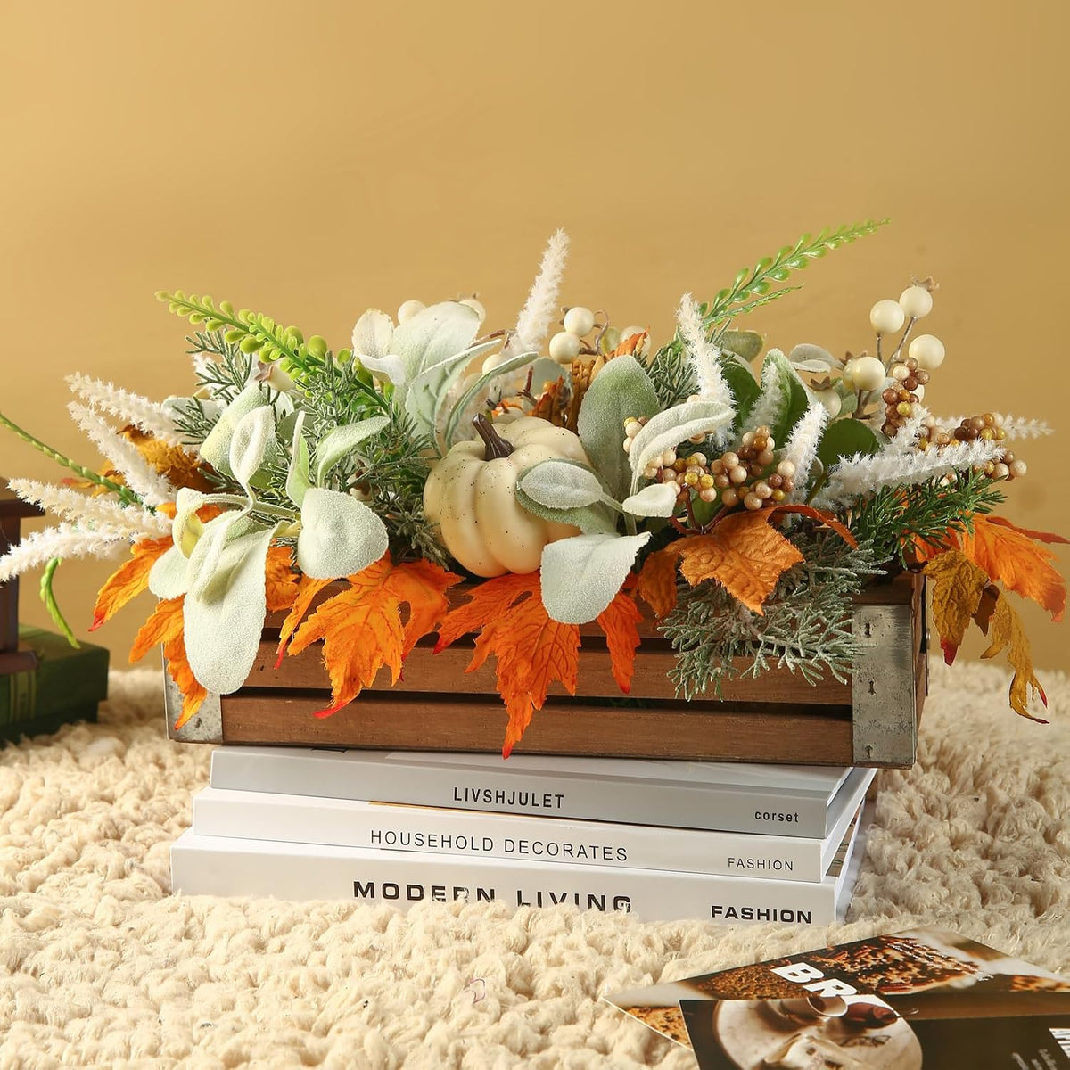 20" Harvest Fall Wreath for Front Door,Pumpkins Berries Autumn Wreaths