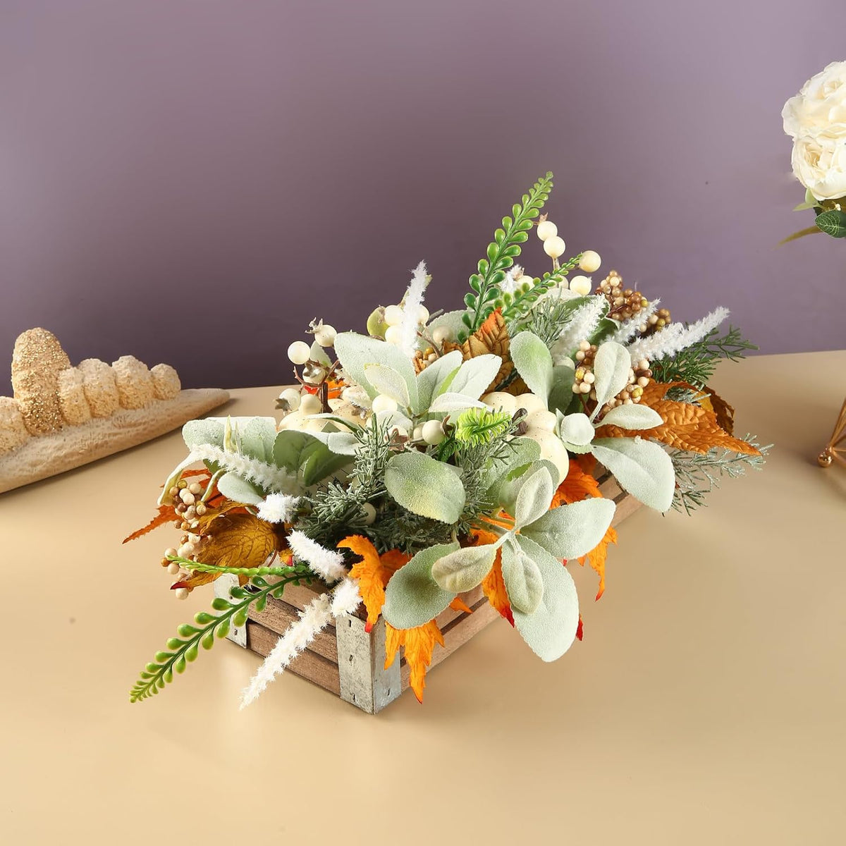 20" Harvest Fall Wreath for Front Door,Pumpkins Berries Autumn Wreaths