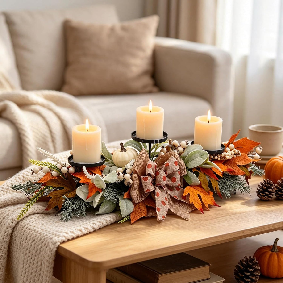 20" Harvest Fall Wreath for Front Door,Pumpkins Berries Autumn Wreaths