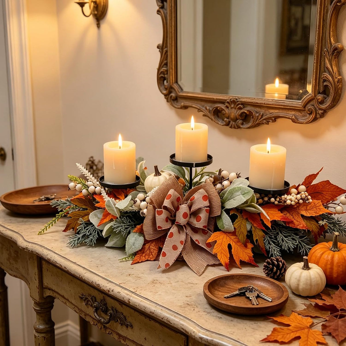 20" Harvest Fall Wreath for Front Door,Pumpkins Berries Autumn Wreaths