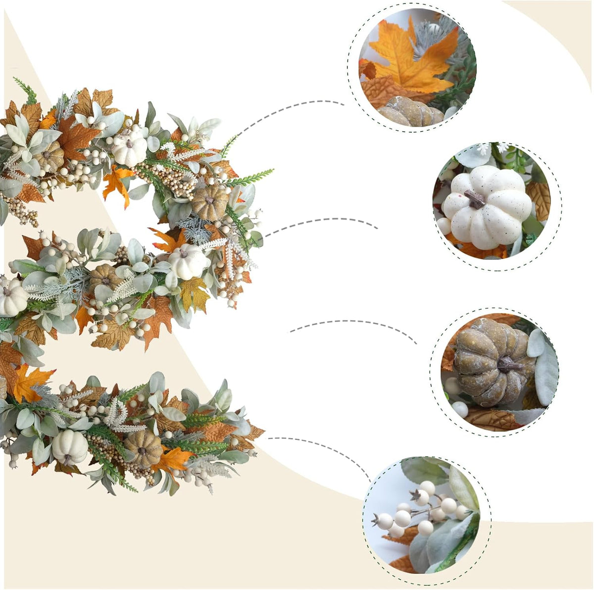 20" Harvest Fall Wreath for Front Door,Pumpkins Berries Autumn Wreaths