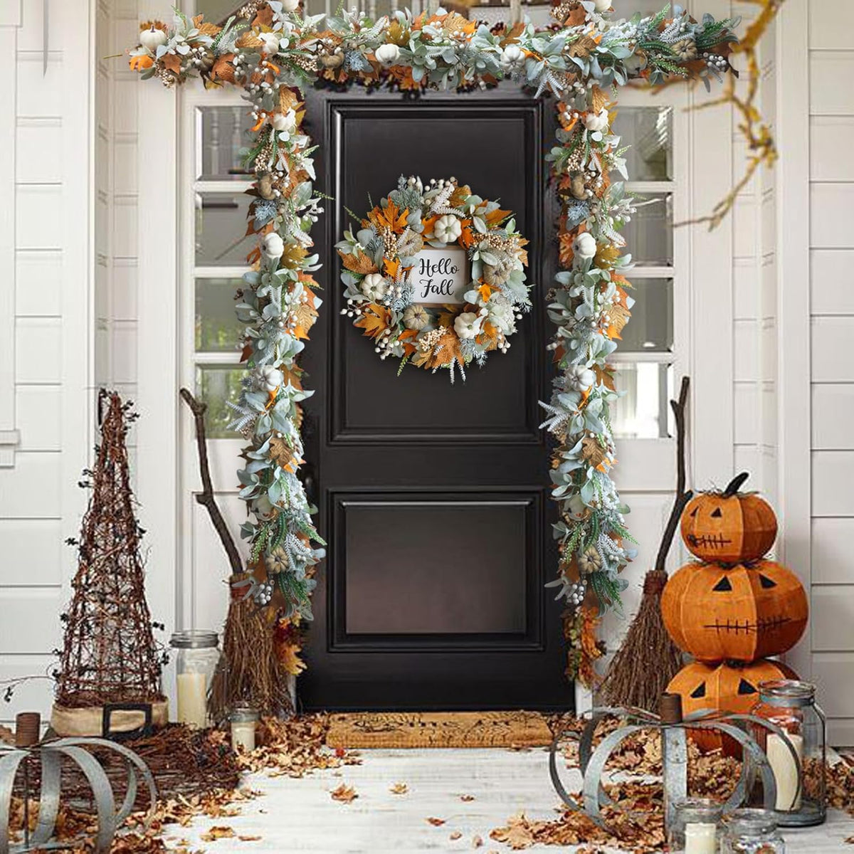 20" Harvest Fall Wreath for Front Door,Pumpkins Berries Autumn Wreaths