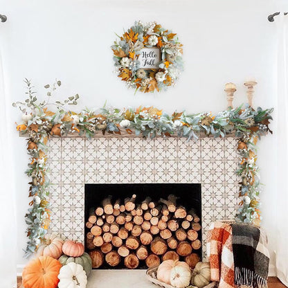 20" Harvest Fall Wreath for Front Door,Pumpkins Berries Autumn Wreaths